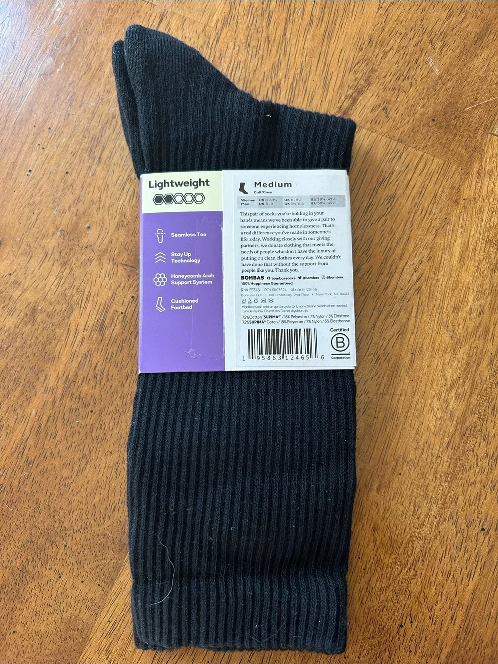 Bombas Lightweight Black Calf Socks Unisex NWT